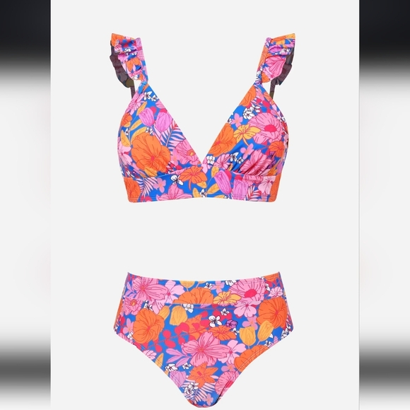 Cupshe Floral Rufled Bralette & High Waist Bikini Set L - Picture 4 of 16